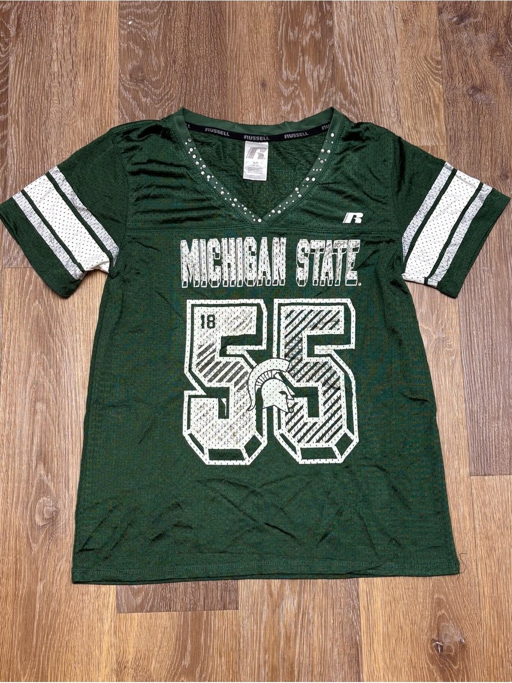 Russell Athletic Dark Green V-Neck Michigan State Graphic Tee